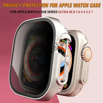 Антишпионское Стекло Для Apple Watch Ultra 2 49 мм Чехол 40 44 мм 45 мм Приватный HD Протектор экрана Бампер iWatch 9 8 7 SE 6 Закаленная Пленка