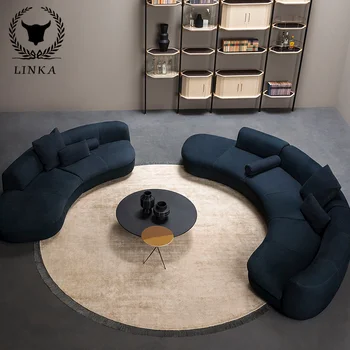 Итальянский диван из матовой кожи, современный минималистичный угловой изогнутый дизайнерский диван для виллы и большой квартиры