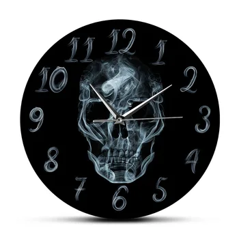 Курение убивает на лице черепа Настенные часы Черный Скелет Огонь Индивидуальность Домашнего Декора Бесшумный механизм Подвесные часы Настенные часы