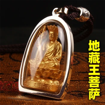 Мини-статуэтка Спасителя-Монаха, Статуэтка Бодхисаттвы Будды Кшитигарбхи с Ожерельем и Позолоченной подвеской в виде скульптуры Будды