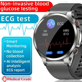 Новые умные часы для измерения уровня глюкозы в крови, ЭКГ + PPG Мониторинг сердечного ритма, артериального давления, температуры тела, Оксиметрия, Умные часы для Мужчин и женщин
