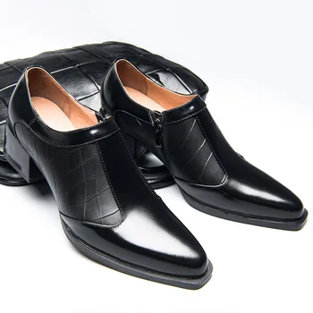 Размер 37-44, Маленькие высококачественные мужские туфли на каблуке с рисунком крокодиловой кожи, модное вечернее платье на молнии, свадебные туфли на высоком каблуке, мужские