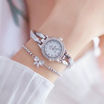 Роскошные Серебряные часы-браслет, Женские Кварцевые часы с бриллиантами, Элегантные Наручные часы с маленьким циферблатом и бриллиантами, женские Relogio Feminino